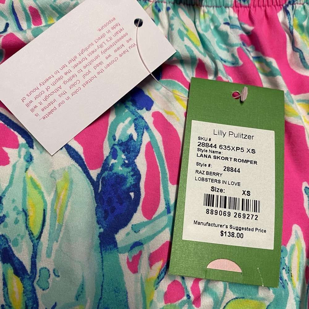Lilly Pulitzer Lana Skort Romper XS Raz Berry Lobsters In Love NEW - Picture 4 of 9